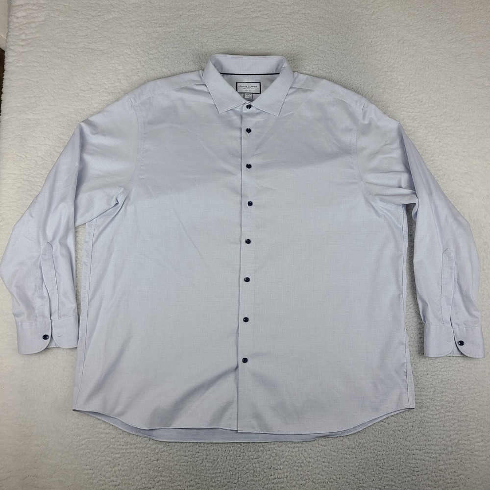 Charles Tyrwhitt Dress Shirt Mens 19 - 37 Blue White Non Iron Classic Button Up